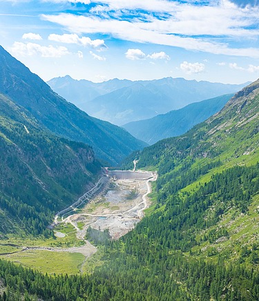 Mountain landscape with infrastructure for a pumped-storage power station in Tyrol