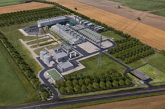 Vizualizácia 140 MW elektrolyzačnej jednotky na výrobu zeleného vodíka spoločnosti OMV v Brucku an der Leitha