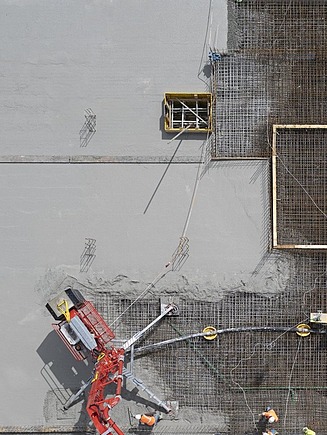 Bird's eye view of where recycled concrete is plastered