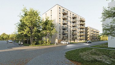 The TETRIQX multi-storey residential building, situated in a free-standing location with landscaped outdoor areas