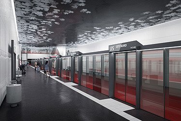 Fotografie vizualizace stanice metra moderní linky U5 v Hamburku