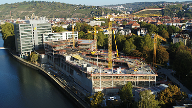 Aerial view of the construction site in Esslingen