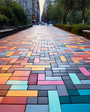 Foto einer bunt gemusterten Straße, welche Vielfalt im Unternehmen symbolisieren sll