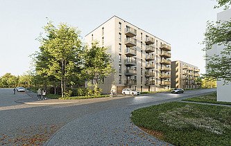 The TETRIQX multi-storey residential building, situated in a free-standing location with landscaped outdoor areas