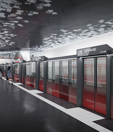 U5 vizualizáció Hamburgban A modern U5-ös hamburgi metróállomás vizualizációjának fotója