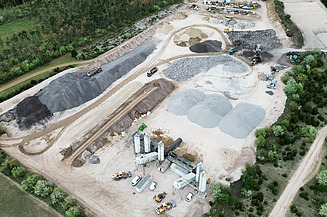Local material cycle Bird's eye view of the building materials broken up for road renovation