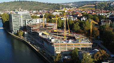 Aerial view of the Esslingen state council office construction site