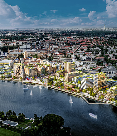 Vedere cu ochii de pasăre a Behrens-Ufer din Berlin Vedere cu ochii de pasăre a Behrens-Ufer din Berlin