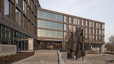 Photo of the main entrance to the new district administration office