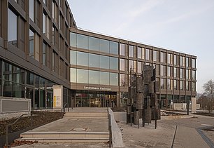 Photo of the main entrance to the new district administration office